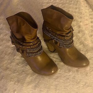 Not Rated Women’s Buckle Slouch Ankle Boots with Rhinestones & Studs.